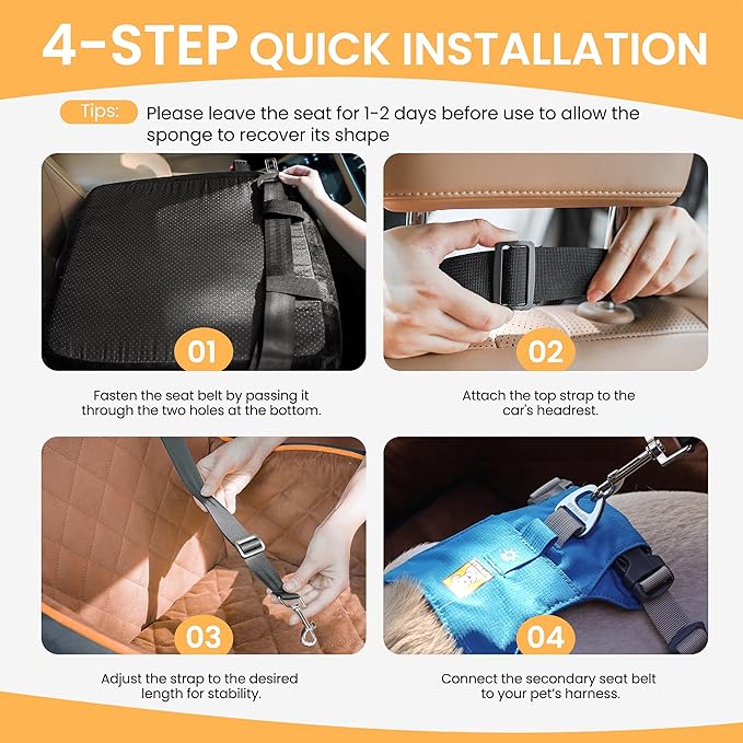 Dog Car Seat for Small Dog with Washable Mat, Memory Foam Booster Seat for Dogs Under 30lb, Elevated Pet Seat with Pockets, Anti-Slip Bed for Car, Perfect for Front & Back Seats with Safety Leash