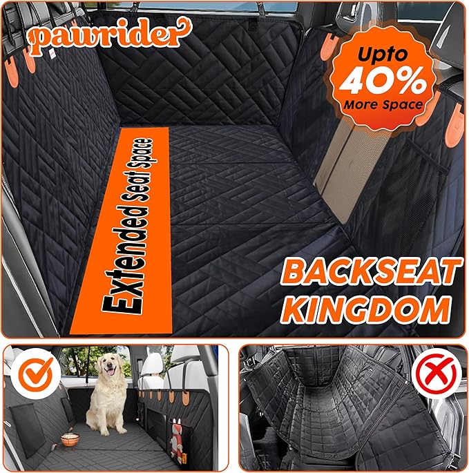 Back Seat Extender for Dogs Hard Bottom- Sturdy Dog Hammock for Car Hard Bottom Car Seat Cover for Dogs with Hair Remover, Seatbelt, Carrying Bag - Dog Backseat Cover SUV, Truck