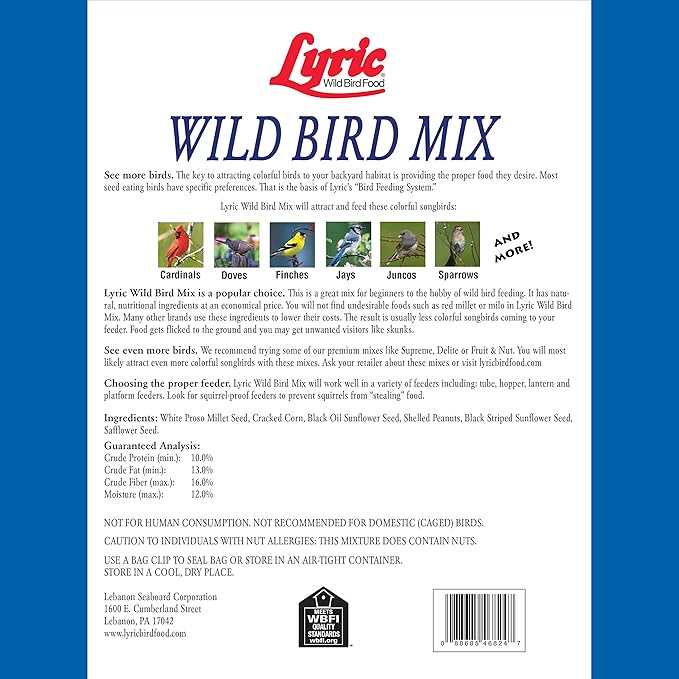 Lyric Wild Bird Mix - Wild Bird Food for Outside Feeders - Attracts Doves, Jays and many more - 20 lb. Bag