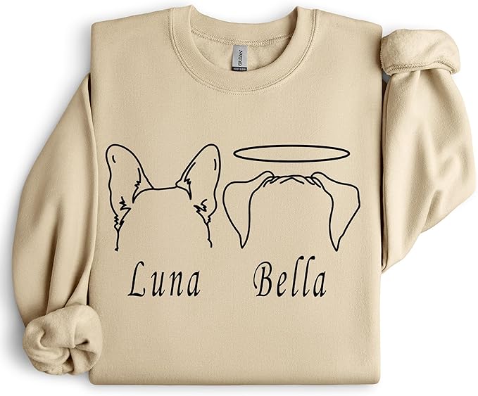 Custom Dog Mom Shirt for Women Pet Ears Sweatshirt with Name Unique Puppy Line Art Cute Dad Hoodie for DogDad Owner Lover