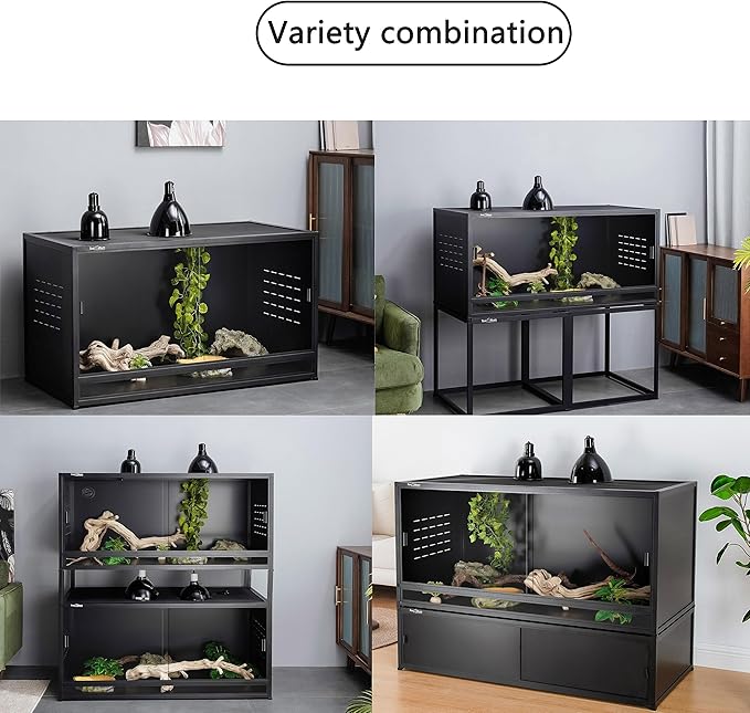Reptile Tank 44''x20''x20'' ToxiRium Large PVC Reptile Enclosure 76 Gallons for Bearded Dragon Gecko Lizard Snake, Wide Lounge Vivarium Area with Sliding Doors Lock