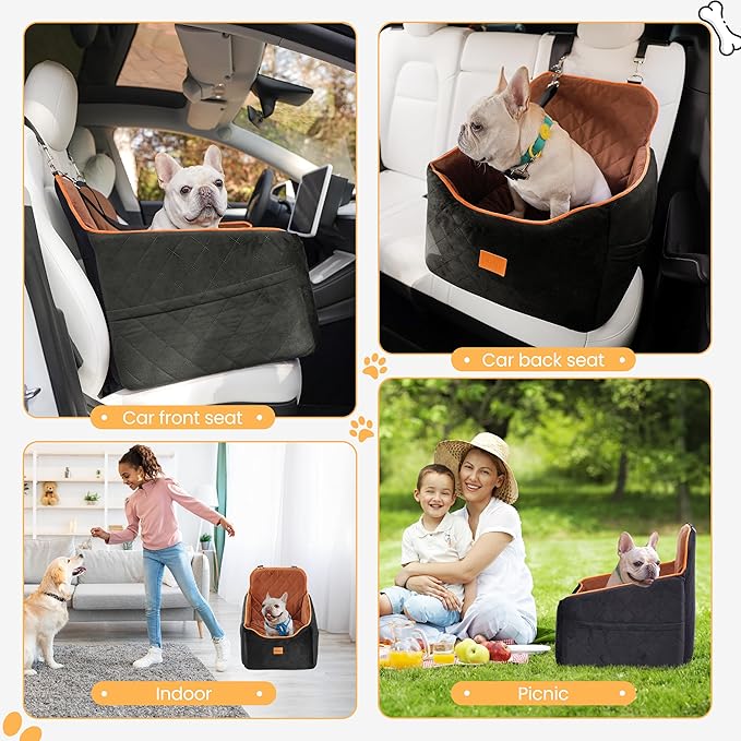 Dog Car Seat for Small Dog with Washable Mat, Memory Foam Booster Seat for Dogs Under 30lb, Elevated Pet Seat with Pockets, Anti-Slip Bed for Car, Perfect for Front & Back Seats with Safety Leash