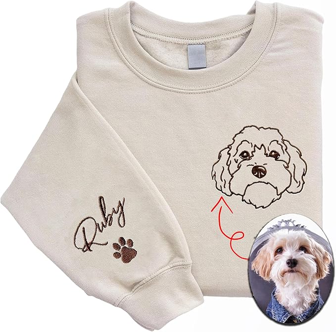 LOVELYPOD Custom Embroidered Dog Mom Sweatshirt with Dogs Names, Pet Photo Shirt, for Dog Lovers