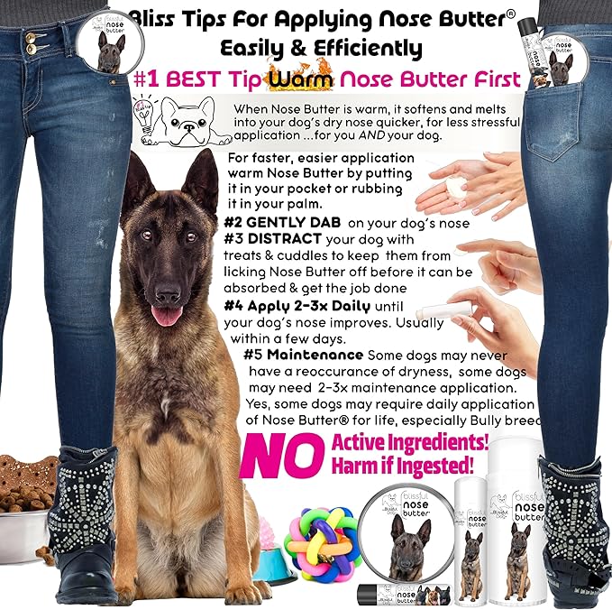 The Blissful Dog Belgian Malinois Nose Butter for Dry, Cracked Skin, Lick-Safe Dog Nose Balm with Moisturizing Shea Butter, Almond, Olive, and Essential Oils, Pet Supplies, Uncented, 8 oz.