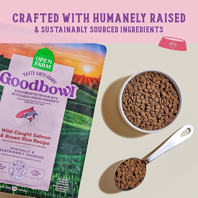 Open Farm Goodbowl, Protein Rich Dry Cat Food Made from Meticulously Sourced Simple Ingredients, Wild-Caught Salmon & Brown Rice Recipe, 7lb Bag (112oz Bag)