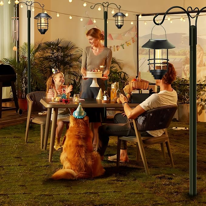 XDW-GIFTS Shepherds Hooks for Outdoor, 2-Pack 60 Inch Heavy Duty Bird Feeder Pole, Garden Pole for Hanging Plants, Lantern, Hummingbird Feeder, Hanging Plant Stand with 5 Base Prongs