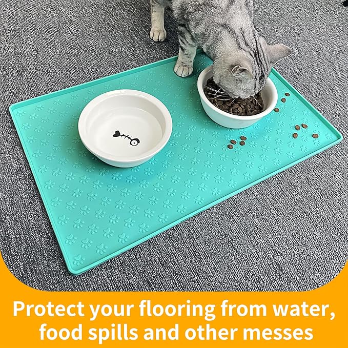 Ptlom Pet Placemat for Dog and Cat, Mat for Prevent Food and Water Overflow, Suitable for Small, Medium and Big Pet 18" 12", Light Green