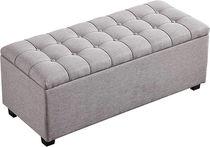 Ottoman with Storage 38 inches, Furniture End of Bed Storage Benches, Long Ottomans Bench with hinged lid, Bench seat Trunk for Foot Rest in Bedroom, Living Room (Gray)