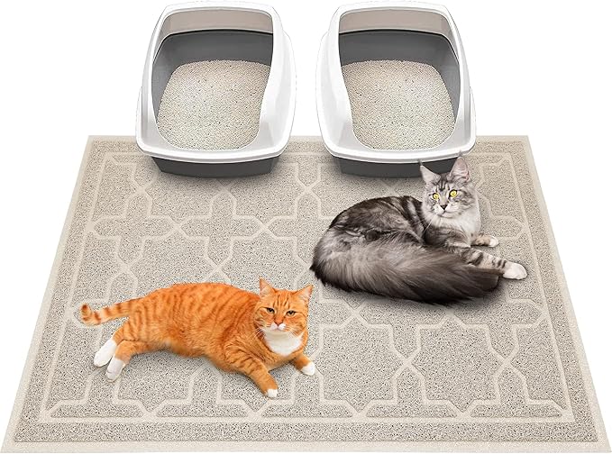 Yimobra Cat Litter Mat, 47"x36" Litter Box Mat with Litter Lock Mesh, Soft Cat Litter Mat Litter Trapping Mat, Easy to Clean, Non-Slip, Water Resistant, Litter Free Floors, Beige