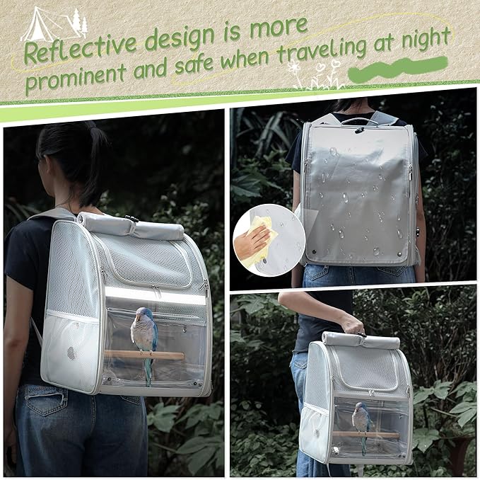 Sanmoncare Bird Backpack Carrier, Water Repellent Fabric Cockatiel Travel Bag with Stand, Lightweight and Portable Travel Cage for Parrot, Bird Travel Carrier