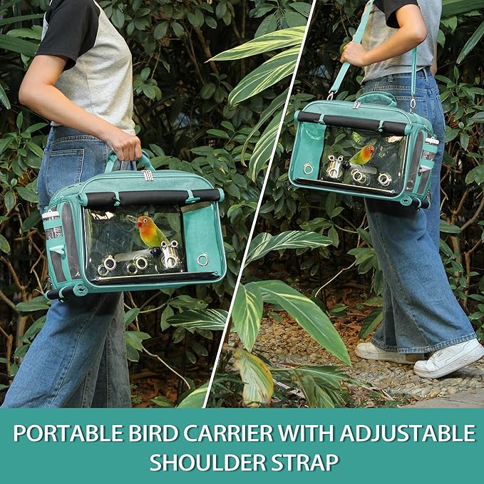 Sanmoncare Airline Approved Bird Carrier, Indestructible Stainless Steel Mesh Parrot Travel Cage, Cockatiels Travel Carrier Lightweight and Portable with Water Bottle and Bowl