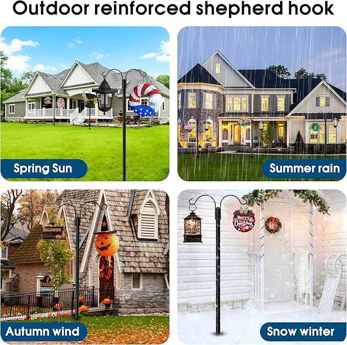 Ottsuls Bird Feeder Pole, 2 Pack 60 INCH Double Shepherds Hooks for Outdoor, with 5 Base Prongs Heavy Duty Tall Garden Planter Hooks for Hanging Flower Basket, Lantern, Hummingbird Feeder