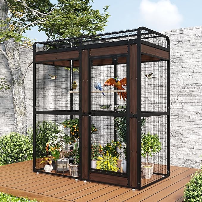 Large Bird Cage for Parakeets Outdoor Bird Aviary Parrot Cage with Perch, Birdcage for Macaws Canaries Parrots Budgie Lovebirds-Black