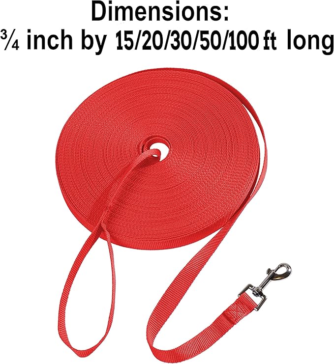 Hi Kiss Dog/Puppy Obedience Recall Training Agility Lead - 15ft 20ft 30ft 50ft 100ft Training Leash - Great for Training, Play, Camping, or Backyard (20 Feet, Red)