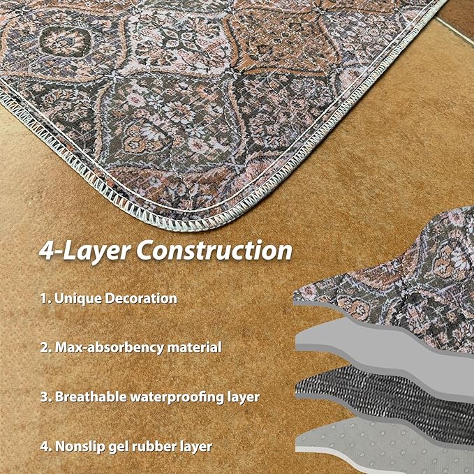 nunubaby Washable Pee Pads for Dogs, Stylish, Non-Slip and Leak-Proof Pee Pads. Reusable Potty Pads for Dogs for Crates and Floors.(Brown/Multi, 18" x24")