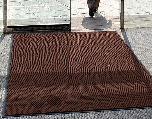 M+A Matting WaterHog Diamond | Commercial-Grade Entrance Mat with Rubber Border – Indoor/Outdoor, Quick Drying, Stain Resistant Door Mat (Dark Brown, 6' x 6')