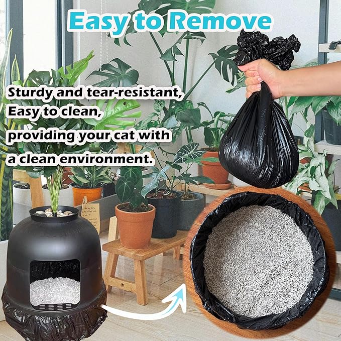 50 Pack Litter Box Liners Compatible with Lifewit Litter Box Cat, Elastic Band Trash Bags for Disposal of Cat Waste, Waterproof and Leak Proof (Black)