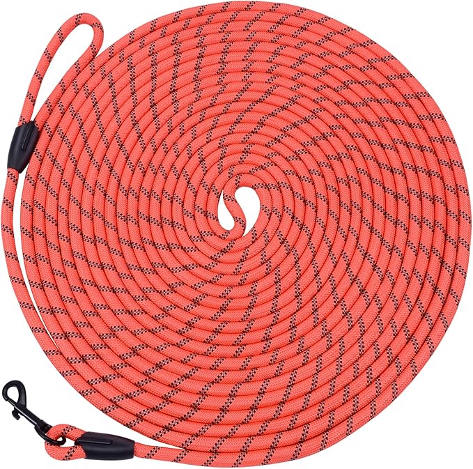 Long Dog Leash for Training 15Ft-Reflective Nylon Rope with Swivel Hook-Recall Agility Lead for Large Small Medium Dogs Outside Walking Hiking-Orange Diam 1/2"