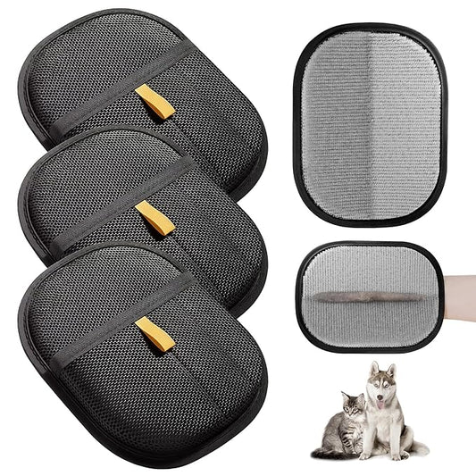 3 Pcs Electrostatic Pet Hair Removal Gloves with Bidirectional Bristle Design, Washable Reusable Cat Dog Hair Remover Grooming Glove Tool for Furniture, Bed Sheets,Car Seat (Black)