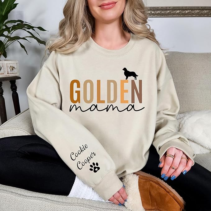 LOVELYPOD Custom Dog Mama Sweatshirt with Dogs Name on Sleeve, Fur Mom Sweater, Dogs Lover