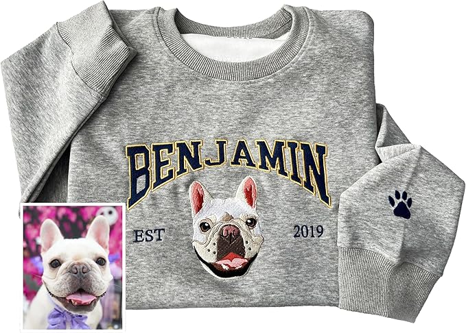 NAZENTI Custom Dog Mom Embroidered Sweatshirt with Pet Name on Sleeve, Fur Mama, Dog Lover Gifts