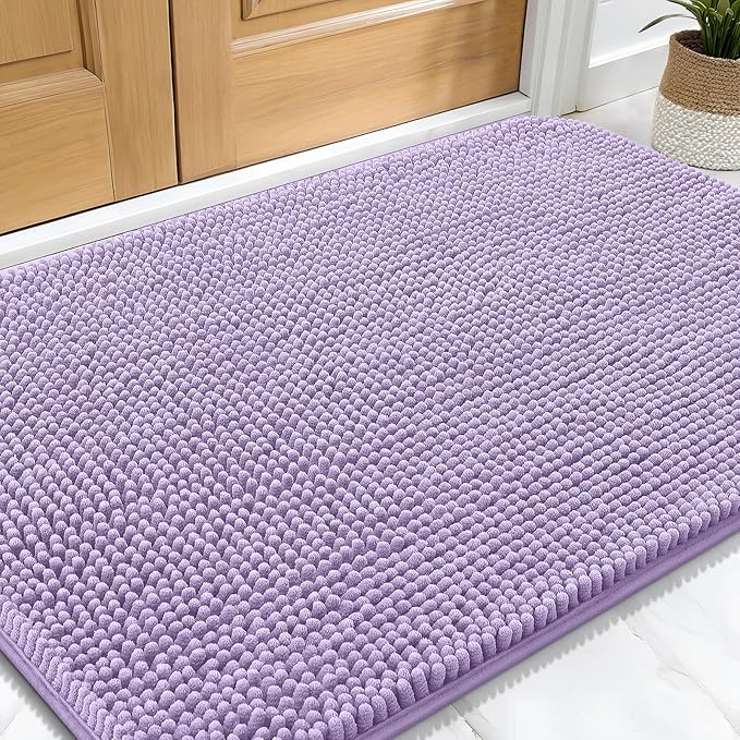 OLANLY Dog Door Mat for Muddy Paws 30x20, Absorbs Moisture and Dirt, Absorbent Non-Slip Washable Doormat, Quick Dry Chenille Mud Mat for Dogs, Entry Indoor Entryway Carpet for Inside Floor, Lavender