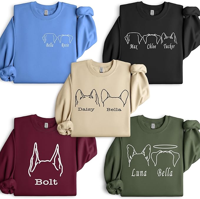 Custom Dog Mom Shirt for Women Pet Ears Sweatshirt with Name Unique Puppy Line Art Cute Dad Hoodie for DogDad Owner Lover