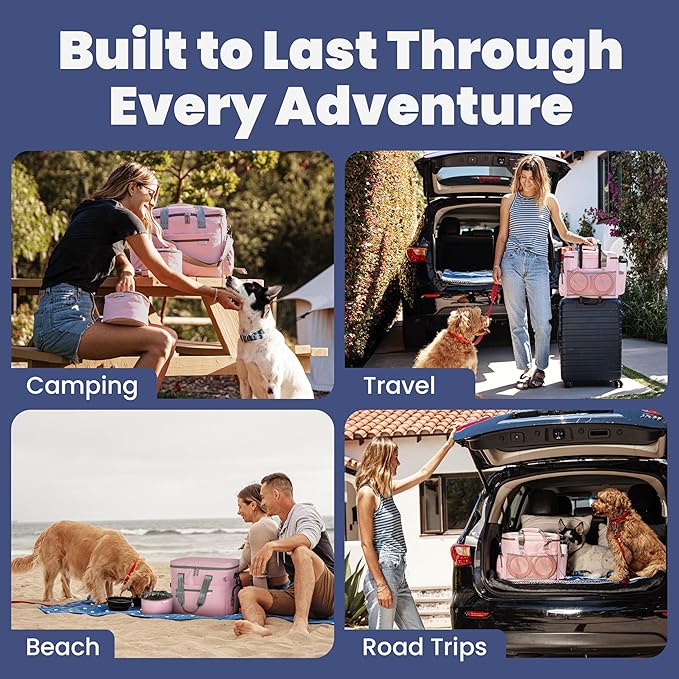 The Original Doggy Bag™- Dog Travel Bag for Supplies - Ultimate Gift for Dog Moms & Dads, Doggy Lovers & Pet Owners for Christmas- Includes 2 BPA-Free Travel Bowls and 2 Food Containers: Lt. Pink