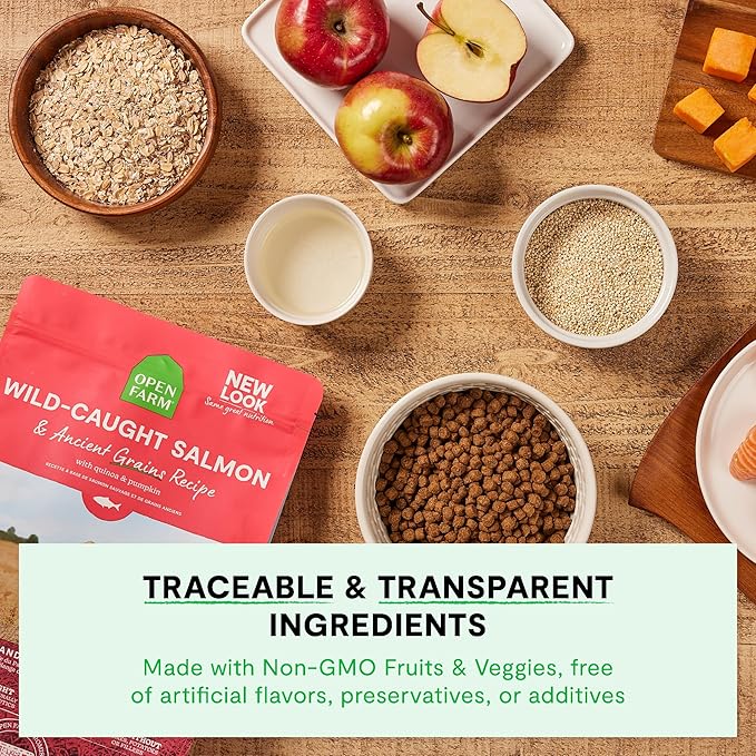 Open Farm, Ancient Grains Dry Dog Food, Protein-Rich & Nutrient Dense, 90% Animal Protein Mixed with Non-GMO Fruits, Veggies and Superfoods, Homestead Turkey Recipe, 4lb Bag