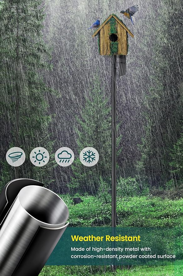 Bird Feeder Pole, 75 inch Bluebird House Pole for Outside Heavy Duty with 5 Prongs Base, Bird Buddy Accessories Mounting Kit, Adjustable Hummingbird Feeder Stand for Outdoor Wild Birds Watching