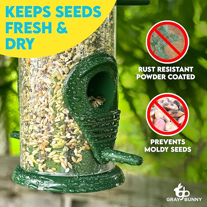 Bird Feeders for Outdoors (Metal, 2 Pack) – Chew-Proof Hanging Bird Feeder with 4 Ports, Rust-Proof Heavy Duty Tube Design, 15 Inches