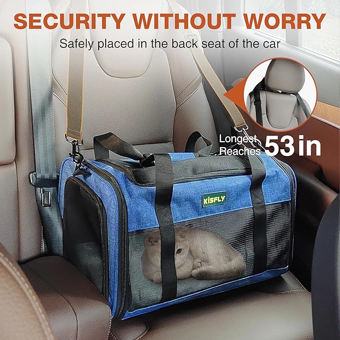TSA-Approved Under-Seat Airline Pet Carrier – Soft-Sided, Foldable Travel Bag for Cats, Puppies, Rabbits & Hamsters (17"x11"x9.5"), Fits Pets up to 12 lbs, Blue