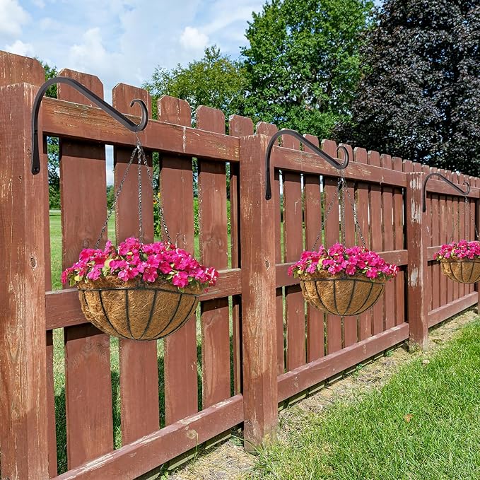 12 inch Plant Hanger, Sturdy Hanging Plant Bracket Outdoor, Hanging Plant Wall Hook Heavy Duty, for Hanging Bird Feeders, Planters, Lanterns, Wind Chimes, Indoor/Outdoor Use, Black, Set of 2