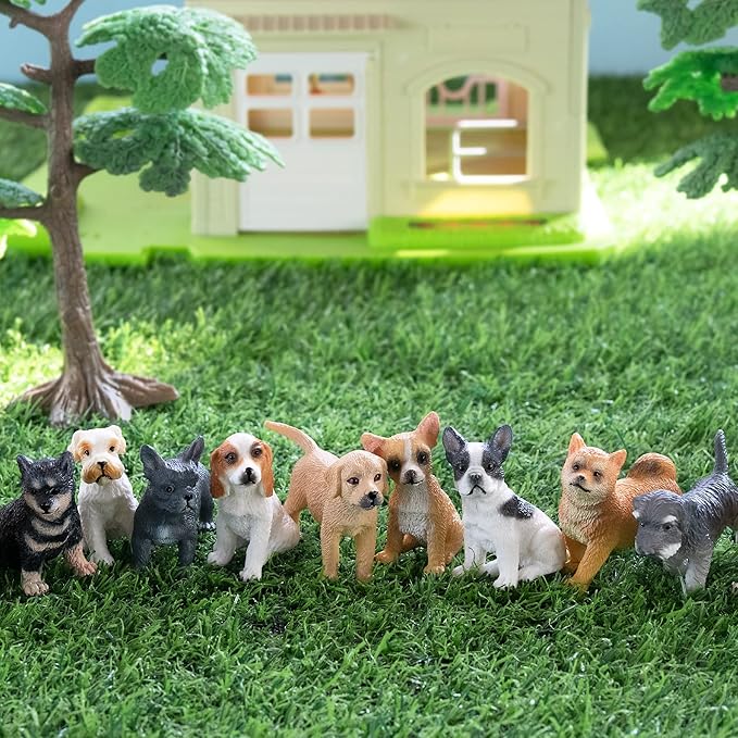 Toymany 12PCS Mini Dog Figurines Toy Set, Realistic Detailed Plastic Puppy Figures Playset, Hand Painted Dogs Animals Toy, Cake Toppers Easter Eggs Christmas Birthday Gift for Kids Toddlers