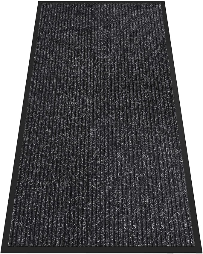 Indoor Outdoor Door Mat, 6' x 3' Doormat for Entryway, Rubber Backing Non Slip Front Door Mat Outside Entrance, Super Absorbent Commercial Floor Mat for Home Office, Black