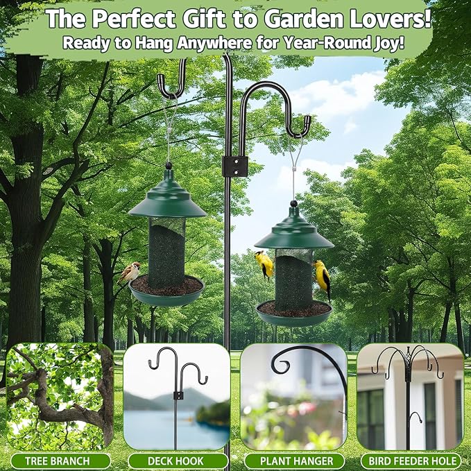 Finch Feeder - All-Metal Squirrel Proof Thistle Nyjer Seed Bird Feeder for Outdoors, 2.5LB Capacity, Powder-Coated Rust Resistant Mesh Design for Goldfinches & Small Birds Green