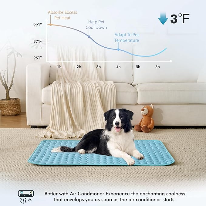 MICROCOSMOS Summer Cooling Mat & Sleeping Pad- Water Absorption Top, Materials Safe, Easy Carry, EZ Clean. Keep Cooling for Pets, Kids and Adults.(Blue, 24" x18")