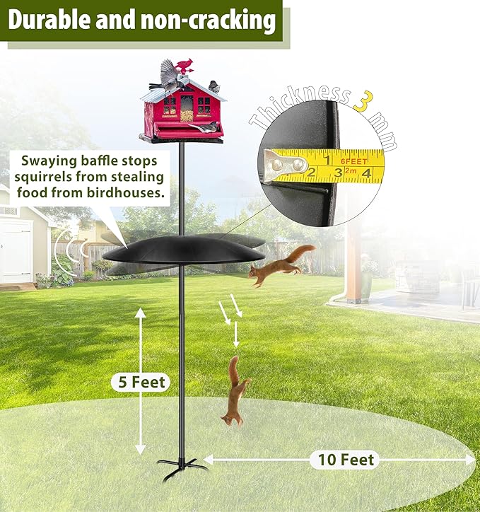 19" Extra Large Squirrel Baffle for Bird Feeder Pole,Squirrel Proof for Shepherd's Hook Outdoors, Extra Large Rain Guard for Outside Bird Feeder Pole Mount (Black) 2 Pack