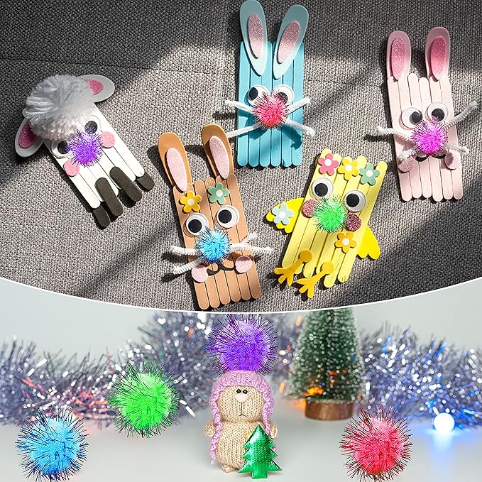 80 Pieces Cat Sparkle Balls Assorted Color 1 Inch Pom Poms Tinsel Cat Ball Toy Puff Balls Glitter Ball for Cats Kitten Toys for Indoor Cats and Crafts