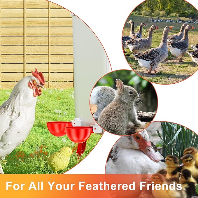 Chicken Waterer Cups, 6 Pack Automatic DIY Chicken Water Cups with 3/8'' Hole Saw
