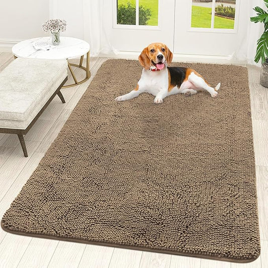 OLANLY Dog Door Mat for Muddy Paws 59x35, Absorbs Moisture and Dirt, Absorbent Non-Slip Washable Doormat, Quick Dry Chenille Mud Mat for Dogs, Entry Indoor Entryway Carpet for Inside Floor, Tan
