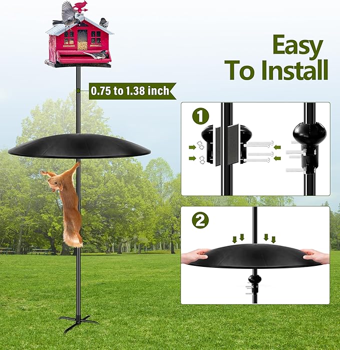 19" Extra Large Squirrel Baffle for Bird Feeder Pole,Squirrel Proof for Shepherd's Hook Outdoors, Extra Large Rain Guard for Outside Bird Feeder Pole Mount (Black) 2 Pack