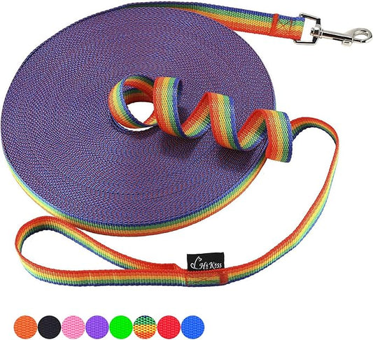 Hi Kiss Dog/Puppy Obedience Recall Training Agility Lead - 15ft 20ft 30ft 50ft 100ft Training Leash - Great for Training, Play, Camping, or Backyard (50 Feet, Rainbow)