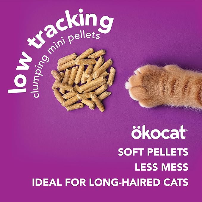 ökocat Less Mess Low Tracking Wood Clumping Cat Litter Mini- Pellets, Unscented, 21.5 pounds - Natural Ingredients, Stops Odor, Clumps Solid, 99% Dust Free, Great for Long-Hair Breeds