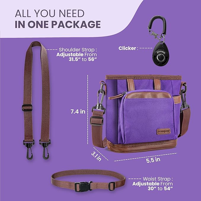 BEAU&FUR Dog Treat Pouch with Clicker for Training - Hands-Free Dog Treat Bag with Magnetic Closure, Built-in Poop Bag Holder Pocket