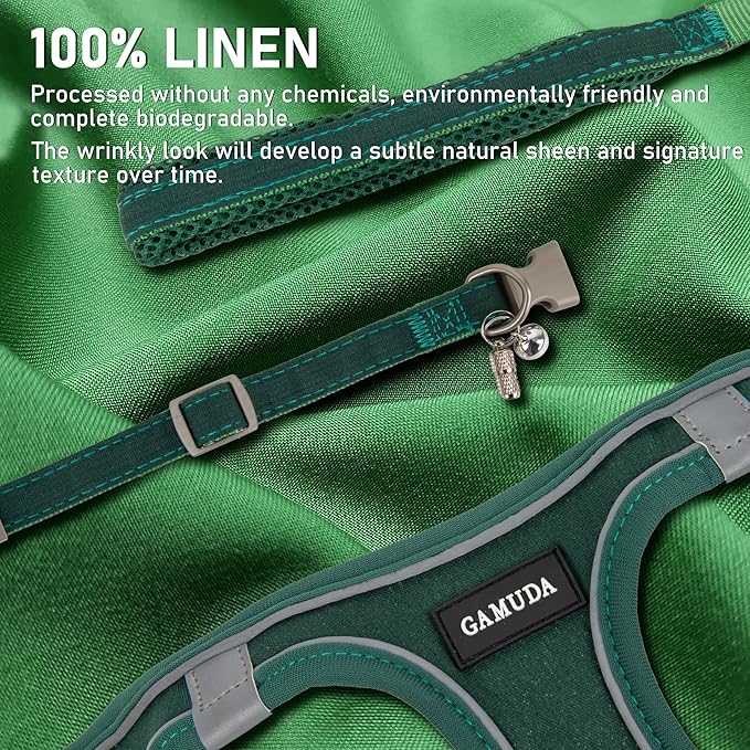 GAMUDA Small Pet Harness Collar and Leash Set, Step in No Chock No Pull Linen Fabric Soft Mesh Dog Vest Harnesses Reflective for Dogs Puppy Cats Kitten Rabbit (Green, XS)