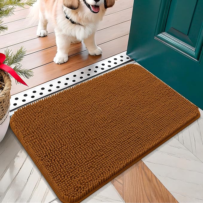 OLANLY Dog Door Mat for Muddy Paws 24x16, Absorbs Moisture and Dirt, Absorbent Non-Slip Washable Doormat, Quick Dry Chenille Mud Mat for Dogs, Entry Indoor Entryway Carpet for Inside Floor, Ochre