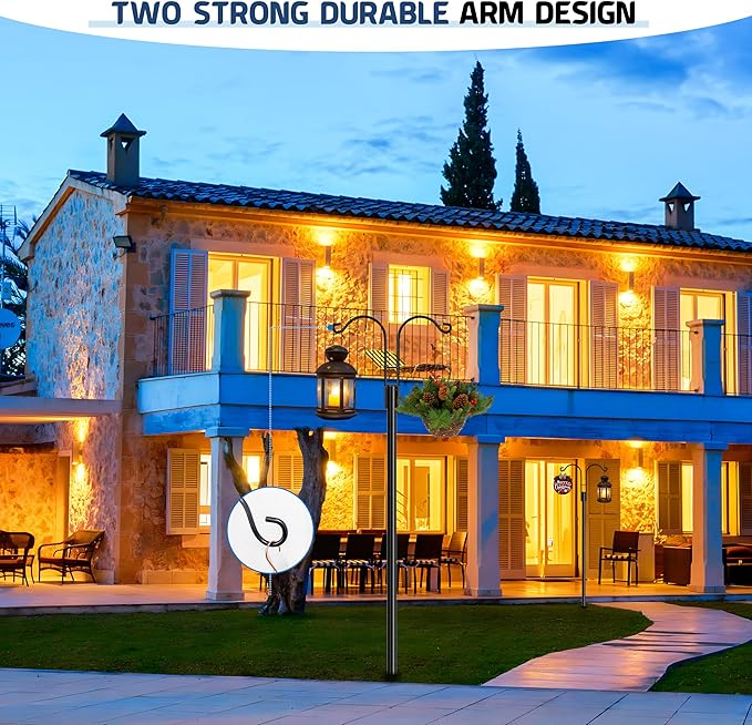 Ottsuls Bird Feeder Pole, 2 Pack 60 INCH Double Shepherds Hooks for Outdoor, Garden Pole with 5 Base Prongs Heavy Duty Planter Hooks for Hanging Plant Baskets, Lantern, Hummingbird Feeder