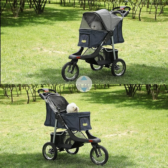 VIAGDO Premium Heavy Duty Dog Stroller for Small Medium Dogs & Cats, 3-Wheel Pet Strollers, Foldable Cat Stroller with Suspension System/Link Brake/One-Hand Fold, Max. Loading 55 LBS