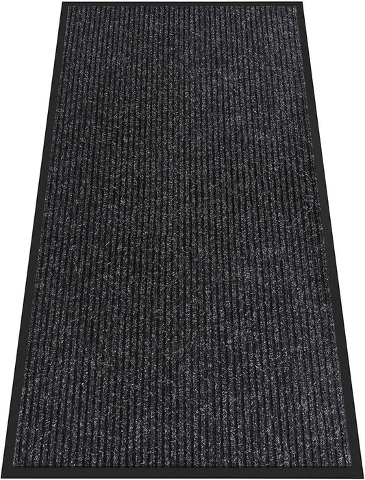 Indoor Outdoor Door Mat, 4' x 2' Doormat for Entryway, Rubber Backing Non Slip Front Door Mat Outside Entrance, Super Absorbent Commercial Floor Mat for Home Office, Black
